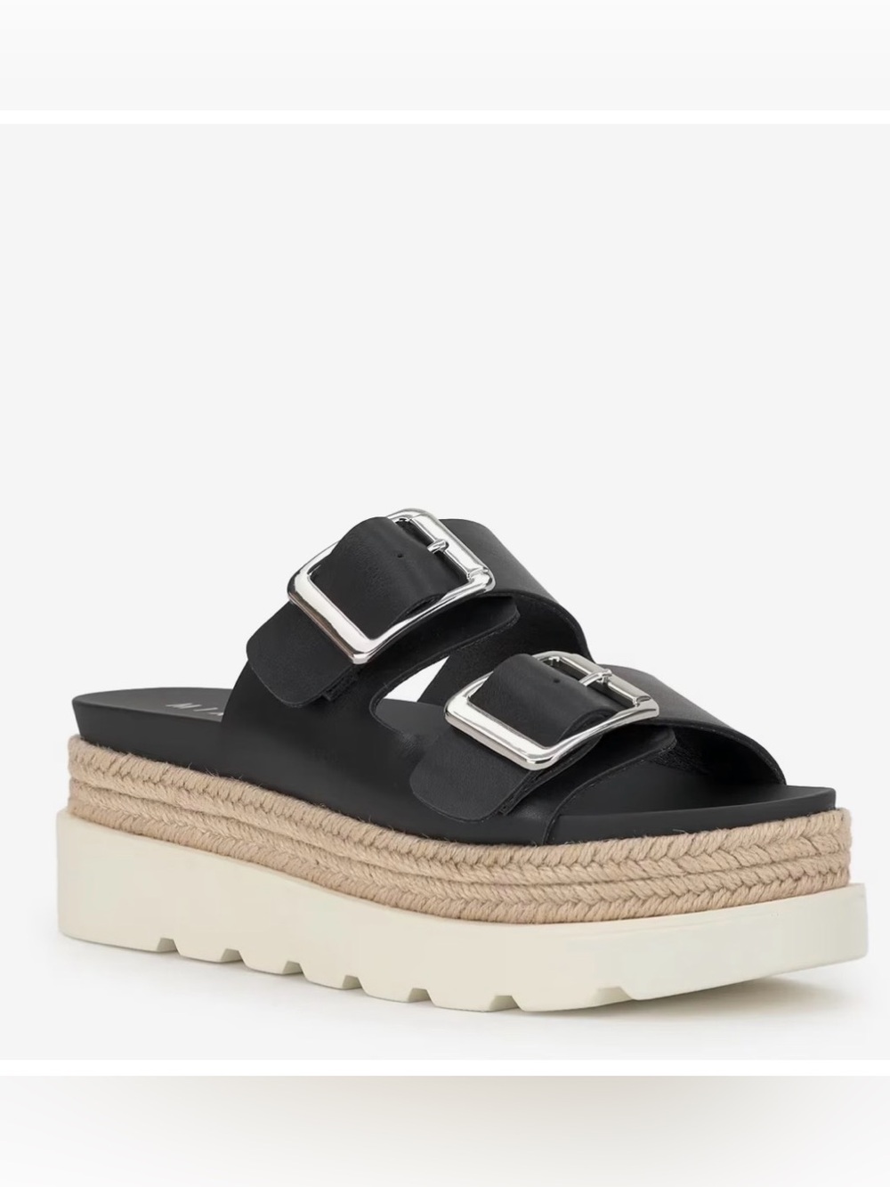 Mix No. 6 Black Double-Buckle Platform Espadrille Slides